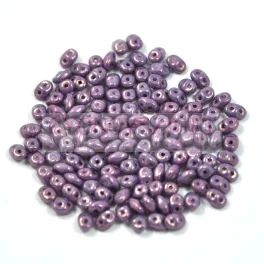   Superduo cseh préselt kétlyukú gyöngy - 2.5x5mm - white purple luster
