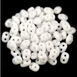   Superduo cseh préselt kétlyukú gyöngy - 2.5x5mm - Opaque White