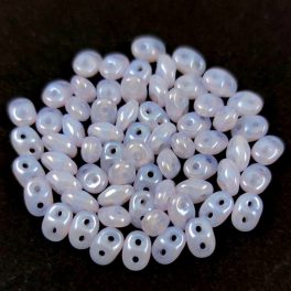   Superduo - cseh préselt kétlyukú gyöngy - Opal Light Violet Luster  - 2.5x5mm