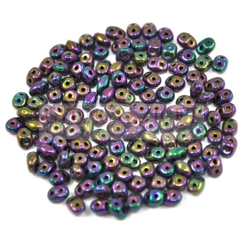 Superduo cseh préselt kétlyukú gyöngy - 2.5x5mm - metallic purple iris