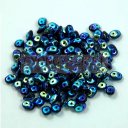   Superduo cseh préselt kétlyukú gyöngy - 2.5x5mm - jet full ab