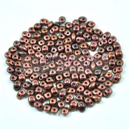   Superduo cseh préselt kétlyukú gyöngy - 2.5x5mm - Jet Polichrome Copper Rose