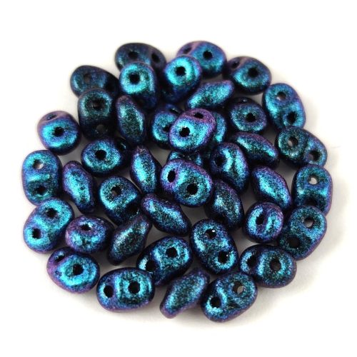 Superduo cseh préselt kétlyukú gyöngy - 2.5x5mm - Jet Polichrome Dark Capri