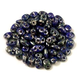   Superduo - cseh préselt kétlyukú gyöngy - Sapphire Travertine - 2.5x5mm