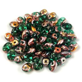   Superduo cseh préselt kétlyukú gyöngy - 2.5x5mm - Emerald Apollo