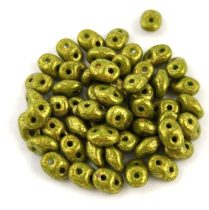   Superduo cseh préselt kétlyukú gyöngy - 2.5x5mm - Gold Marbled Green Pea