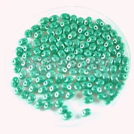   Superduo cseh préselt kétlyukú gyöngy - 2.5x5mm - opaque turquoise green luster