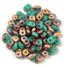   Superduo - cseh préselt kétlyukú gyöngy - Matt Turquoise Green Apollo - 2.5x5mm