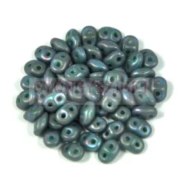  Superduo cseh préselt kétlyukú gyöngy - 2.5x5mm - turquoise green matte nebula
