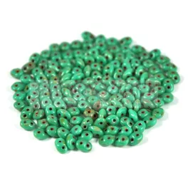   Superduo cseh préselt kétlyukú gyöngy - 2.5x5mm - turquoise green picasso