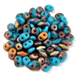   Superduo - cseh préselt kétlyukú gyöngy - Matt Turquoise Blue Apollo - 2.5x5mm
