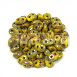   Superduo cseh préselt kétlyukú gyöngy - 2.5x5mm - yellow picasso