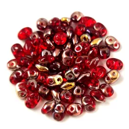   Superduo cseh préselt kétlyukú gyöngy - 2.5x5mm - Red Apollo
