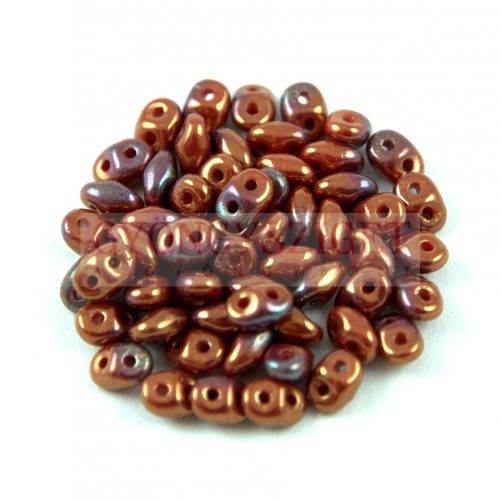 Superduo cseh préselt kétlyukú gyöngy - 2.5x5mm - red coral bronze vega luster
