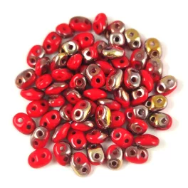   Superduo cseh préselt kétlyukú gyöngy - 2.5x5mm - Opaque Red Apollo
