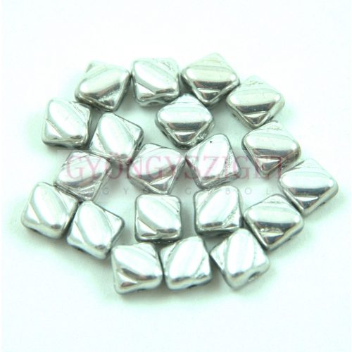 Silky Czech  2 Hole Glass Bead - Silver - 6x6mm