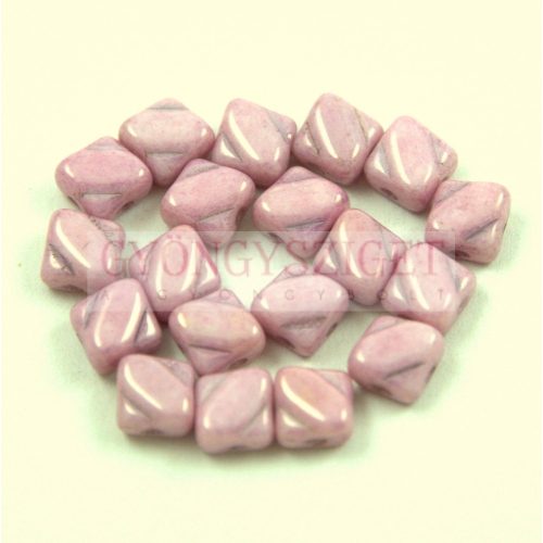 Silky Czech  2 Hole Glass Bead - White Pink Luster - 6x6mm