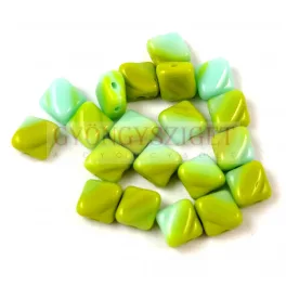   Silky Czech  2 Hole Glass Bead - Opaque Light Turquoise Pea Blend - 6x6mm