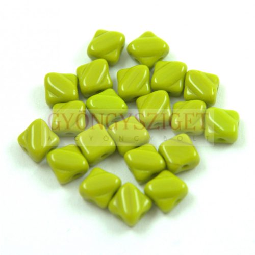 Silky Czech  2 Hole Glass Bead - Opaque Green Pea - 6x6mm