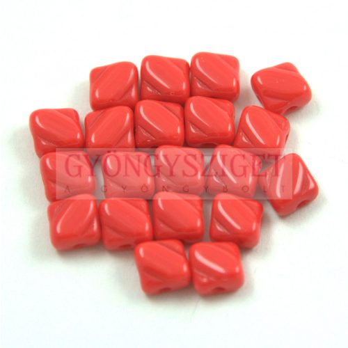 Silky Czech  2 Hole Glass Bead - Opaque Red - 6x6mm