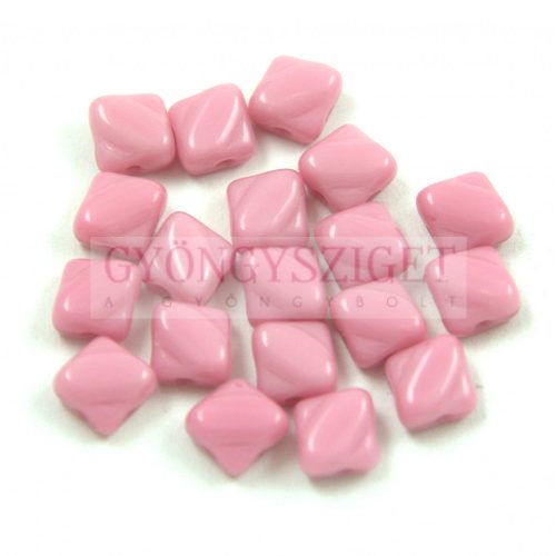Silky Czech  2 Hole Glass Bead - Opaque Pink - 6x6mm