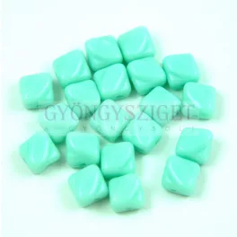   Silky Czech  2 Hole Glass Bead - Opaque Light Turquoise Green - 6x6mm