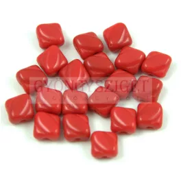 Silky Czech  2 Hole Glass Bead - Opaque Dark Red - 6x6mm