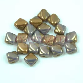   Silky Czech  2 Hole Glass Bead - Opaque Purple Brown Bronze Luster - 6x6mm