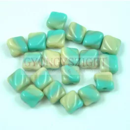   Silky Czech  2 Hole Glass Bead - Opaque Light Turquoise Beige Blend - 6x6mm