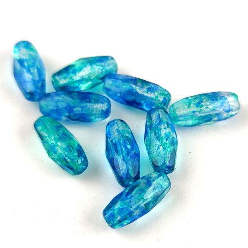 Spagetti - cseh csiszolt üveg gyöngy - Crystal Turquoise Blend - 11x5mm