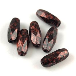   Spagetti - cseh csiszolt üveg gyöngy - Jet Copper Splash - 11x5mm