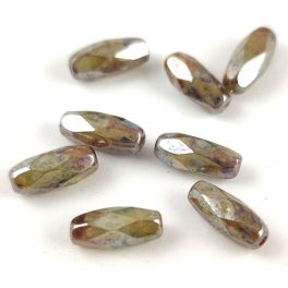   Spagetti - cseh csiszolt üveg gyöngy - Beige Green Blend Brown - 11x5mm