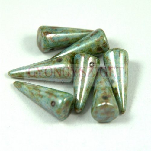 Cseh préselt tüske gyöngy -zöld- barna márvány -7x17mm