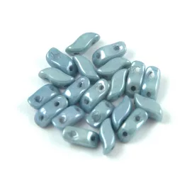   StormDuo - cseh préselt kétlyukú gyöngy - White Blue Luster - 3x7mm