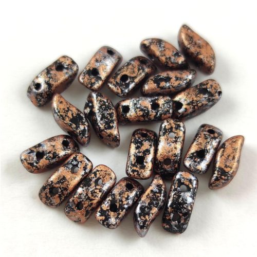 StormDuo - cseh préselt kétlyukú gyöngy - Jet Copper Tweedy - 3x7mm