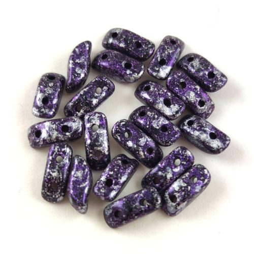 StormDuo - cseh préselt kétlyukú gyöngy - Jet Purple Tweedy - 3x7mm