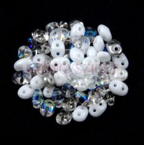 Czech Superduo bead mix - White Crystal - 10g