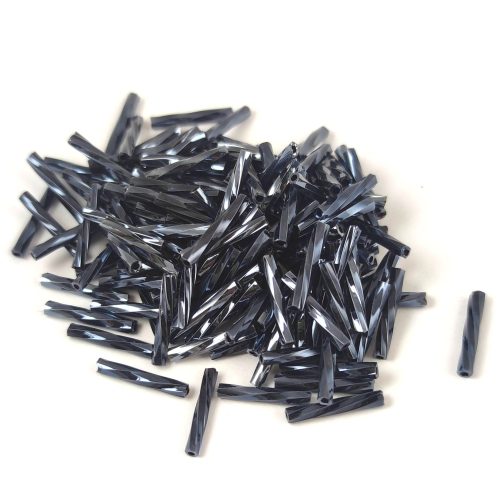 Bugle beads - Twisted - 12 x 2 mm - Dark Hematit