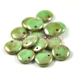   Lentil with Asymetrical Hole - Czech Glass Bead - turquoise blue picasso - 12mm
