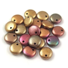   Lentil with Asymetrical Hole - Czech Glass Bead - Iris Gold - 6mm