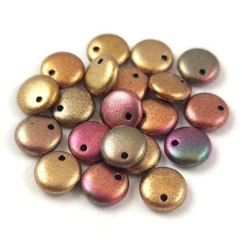 Lentil with Asymetrical Hole - Czech Glass Bead - Iris Gold - 6mm