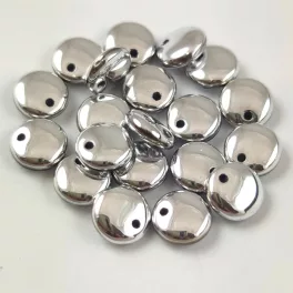   Lentil with Asymetrical Hole - Czech Glass Bead - Silver - 6mm