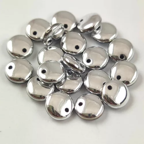 Lentil with Asymetrical Hole - Czech Glass Bead - Silver - 6mm