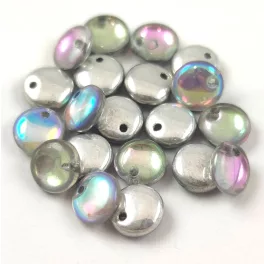   Lentil with Asymetrical Hole - Czech Glass Bead - Crystal Vitrail Light - 6mm