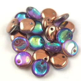   Lentil with Asymetrical Hole - Czech Glass Bead - Crystal Copper Rainbow - 6mm
