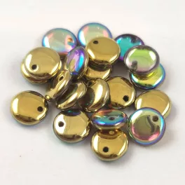   Lentil with Asymetrical Hole - Czech Glass Bead - Crystal Golden Rainbow - 6mm