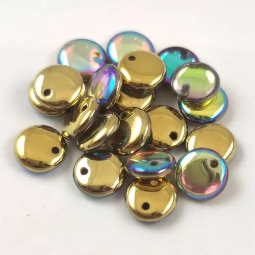 Lentil with Asymetrical Hole - Czech Glass Bead - Crystal Golden Rainbow - 6mm