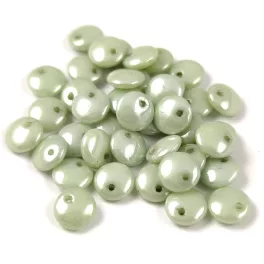   Lentil with Asymetrical Hole - Czech Glass Bead - Alabaster Green Luster -6mm
