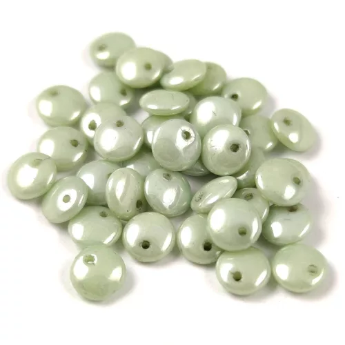 Lentil with Asymetrical Hole - Czech Glass Bead - Alabaster Green Luster -6mm