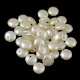   Lentil with Asymetrical Hole - Czech Glass Bead - Pastel Light Cream - 6mm